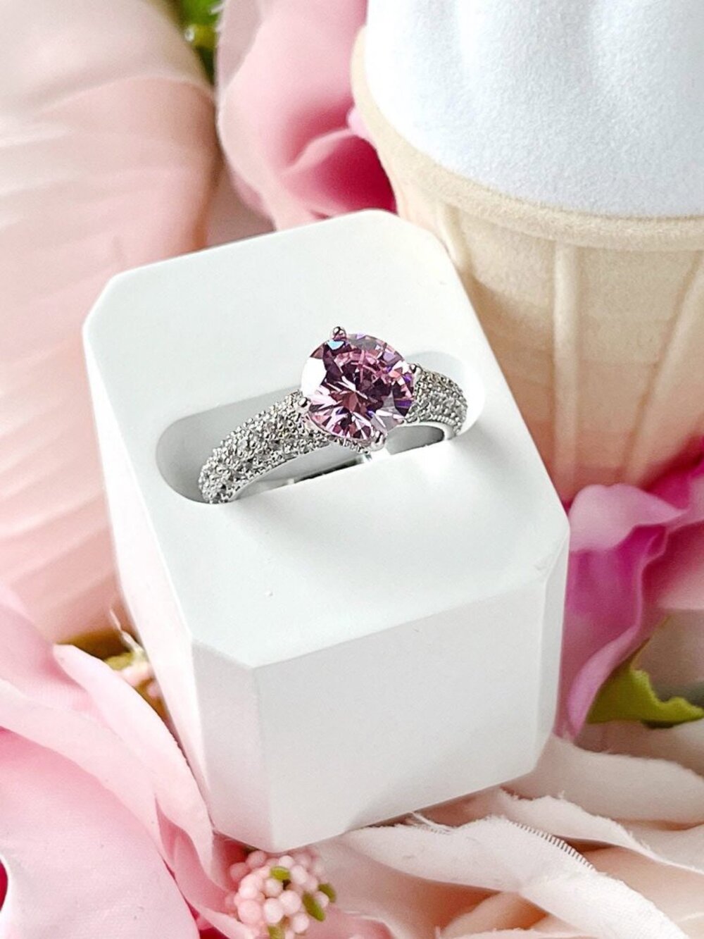 Park Lane Pink Solitaire Pave Band Sundae Ring